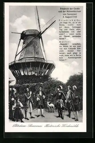 Künstler-AK König Friedrich II. (der Grosse) und der Mühlenbesitzer von Sanssouci am 2. August 1745
