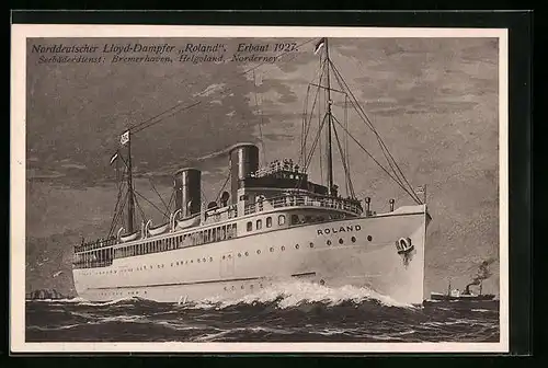 Künstler-AK Norddeutscher Lloyd-Dampfer Roland in See stechend