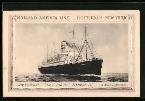 AK Niederländisches Passagierschiff TSS Nieuw Amsterdam der Holland-America Line
