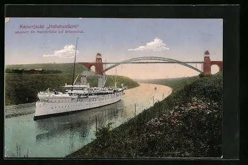 AK Kaiserjacht Hohenzollern passiert die Hochbrücke bei Grünenthal