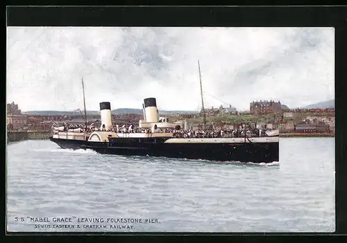 Künstler-AK Passagierschiff SS Mabel Grace den Folkestone Pier verlassend