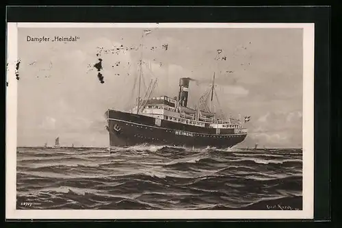 Künstler-AK Dampfer Heimdal in voller Fahrt