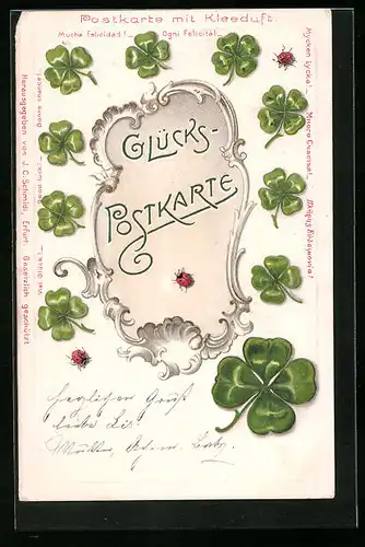 Duft-AK Glücks-Postkarte mit Kleeduft, Marienkäfer