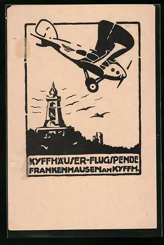 AK Frankenhausen am Kyffh., Kyffhäuser Flugspende, Flugzeug über dem Barbarossadenkmal