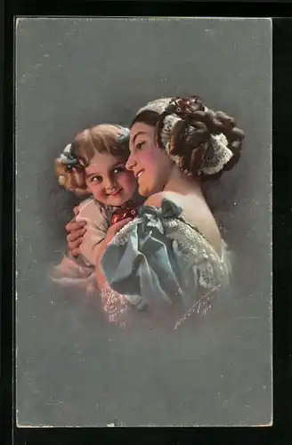 Künstler-AK Ludwig Knoefel: Mutter im Kleid mit ihrem Kind