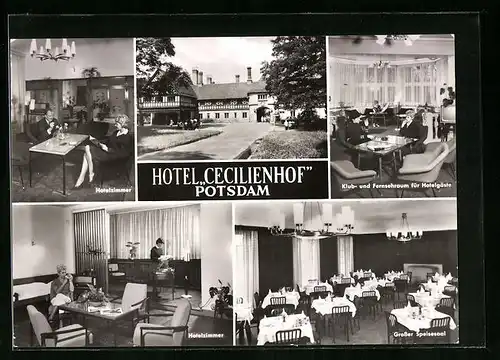 AK Potsdam, Hotel Cecilienhof mit Hotelzimmer und Speisesaal