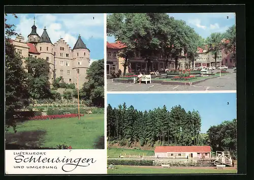 AK Schleusingen, Schloss Bertholdsburg, Am Markt, Waldbad Erlau
