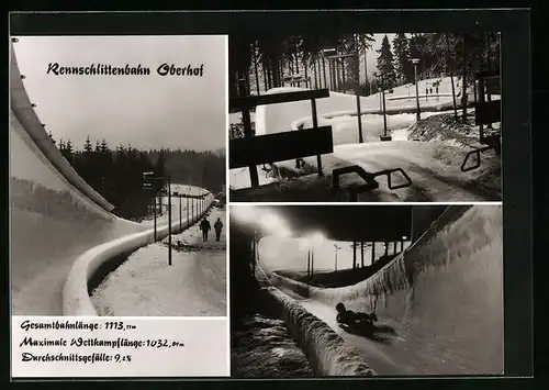 AK Oberhof, Rennschlittenbahn mit Blick über die Bahnen