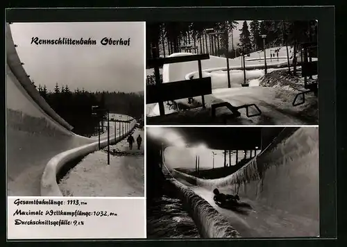 AK Oberhof, Rennschlittenbahn mit Blick über die Bahnen