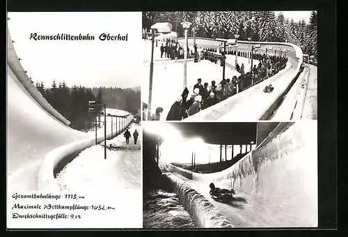 AK Oberhof, Rennschlittenbahn mit Zuschauern