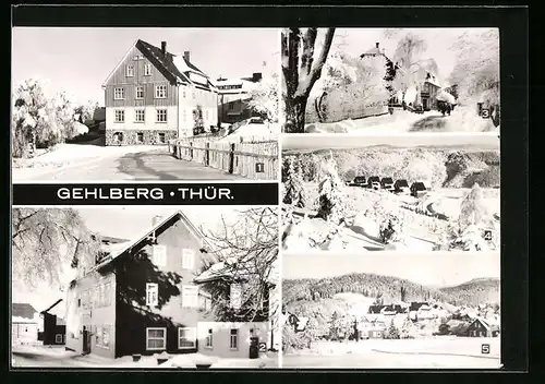 AK Gehlberg /Suhl, FDGB-Erholungsheim Frieden im Schnee mit Hauptstrasse