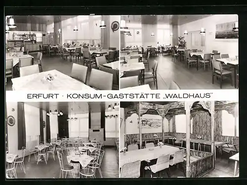 AK Erfurt, Konsum-Gaststätte Waldhaus mit Innenansicht