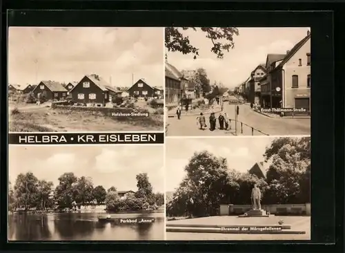 AK Helbra /Eisleben, Holzhaus-Siedlung, Ernst-Thälmann-Strasse, Parbad Anna
