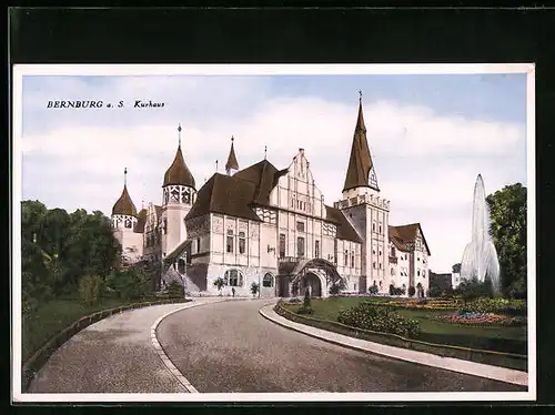 AK Bernburg a. S., Kurhaus mit Springbrunnen
