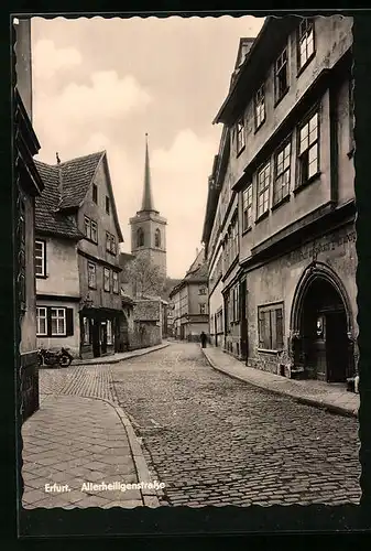 AK Erfurt, Allerheiligenstrasse mit Blick auf Kirche