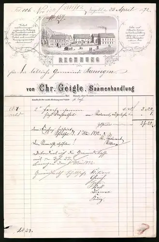 Rechnung Nagold 1872, Saamenhandlung Chr. Geigle, Blick auf die Werkshäuser