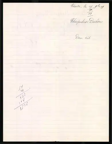 Rechnung Chartres 1909, Grande Maison de Blanc, Charpentier-Duhoux, Toiles et Blanc de Coton, Schaufenster des Geschäft