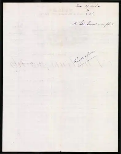 Rechnung Rouen 1901, Toiles, Maiosn de Vente, A. Lerebours & ses Fils, Werksansicht in der 16 Rue de la Prison