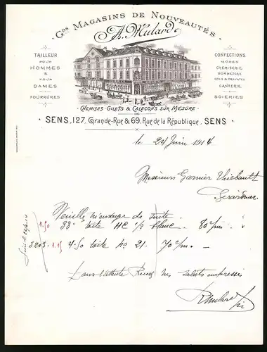 Rechnung Sens 1914, Magasins de Nouveautes, A. Mulard, Verkaufs und Geschäfsthaus in der Grande Rue 127