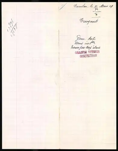 Rechnung Carentan 1909, Grand Magasins du Coin de Rue, Trousseaux & Mariages, L. tresgauts, Geschäfstansichten
