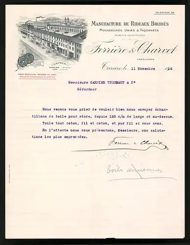 Rechnung Tarare 1916, Manufactures de Rideaux Brodes, Mousselines Unies & Faconnees, Verkaufshaus