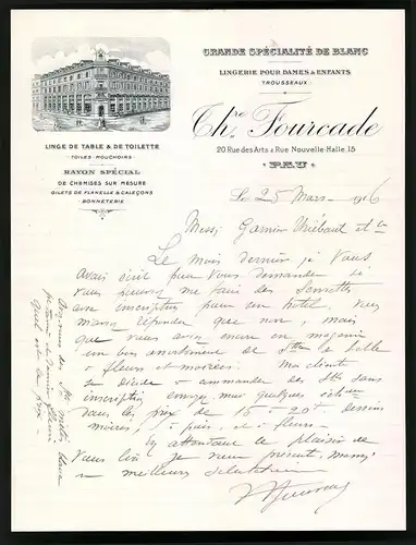 Rechnung Pau 1916, Grande Specialite de Blanc, Lingerie Pour Dames & Enfants, Th. Fourcade, Geschäftshaus