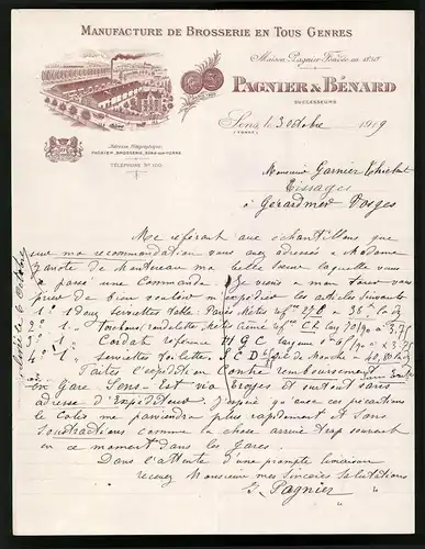 Rechnung Lens 1919, Manufacture de Brosserie en Tous Genres, Pagnier & Benard, Werksansicht