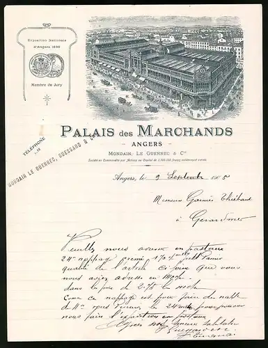 Rechnung Angers 1908, Palais des Marchands, Mondain, Le Guennec & Cie., Blick auf die Markthalle, Verkaushaus