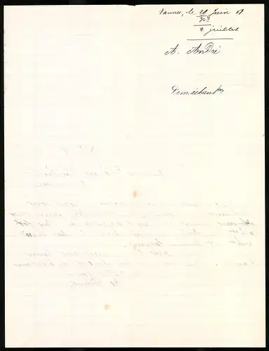 Rechnung Vannes 1908, Magasins de Nouveautes Chales et Soieries Confections, Alfred Andre, Geschäftshaus