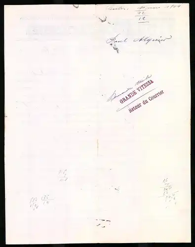 Rechnung Castres 1904, Draperies, Toiles, Nouveautes Paul Alquier, Verkaufshaus am Place Nationale 13