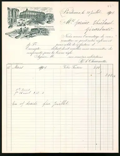 Rechnung Bordeaux 1904, Magasin Vert, P. & A. Chaumette, Blick auf das Verkaufshaus am Place Cambetta 15-17