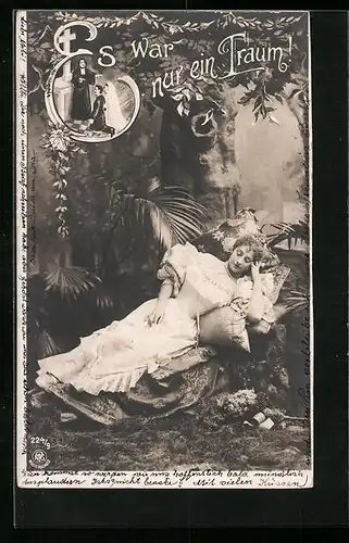 AK Schönes Fräulein träumt von Hochzeit