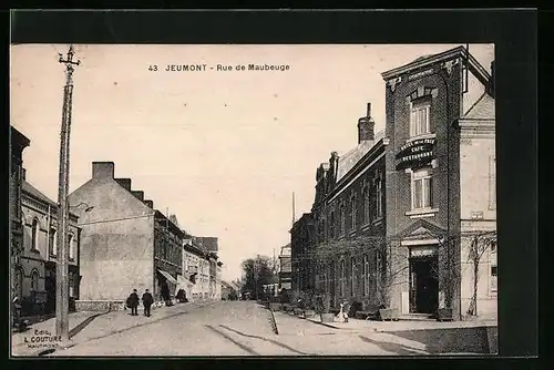 AK Jeumont, Rue de Maubeuge, Strassenpartie