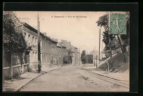 AK Jeumont, Rue de Maubeuge, Strassenpartie
