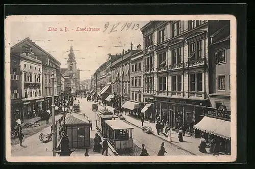 AK Linz a. D., Strassenbahn auf der Landstrasse