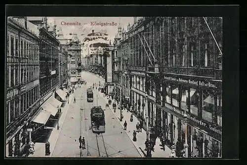 AK Chemnitz, Strassenbahnen auf der Königstrasse