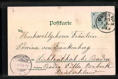 Lithographie Wien, Naschmarkt mit Strassenbahn