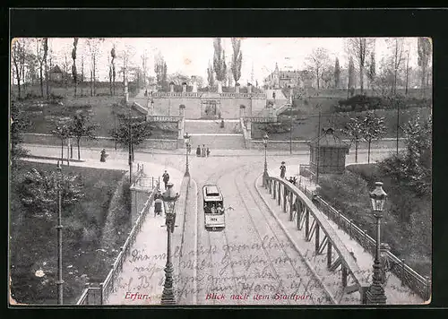 AK Erfurt, Strassenbahn am Stadtpark