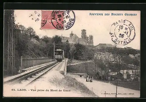 AK Laon, Vue prise du Mont de Vaux, Strassenbahn