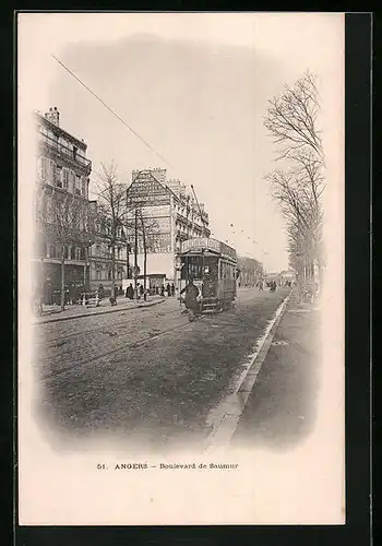 AK Angers, Boulevard de Saumur, Strassenbahn