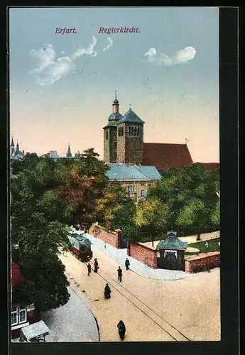 AK Erfurt, Reglerkirche und passierende Strassenbahn