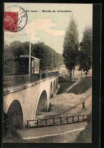 AK Laon, Montée du funiculaire, Strassenbahn