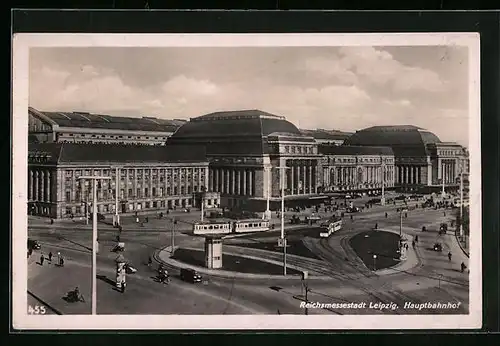 AK Leipzig, Hauptbahnhof mit Strassenbahn