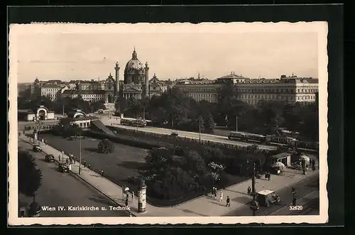 AK Wien, Karlskirche u. Technik, Strassenbahn