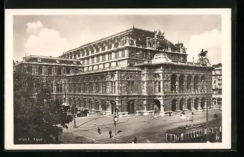 AK Wien, Oper aus der Vogelschau, Strassenbahn
