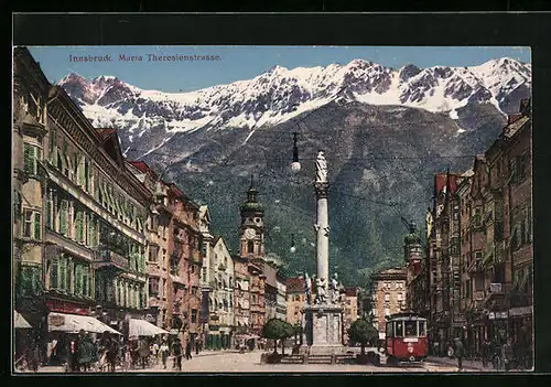 AK Innsbruck, Maria Theresienstrasse mit Strassenbahn