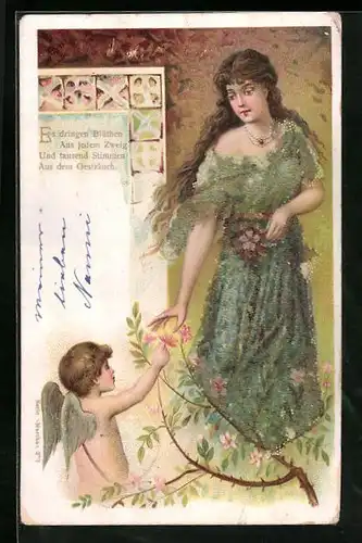 AK Amor schenkt Dame eine Blume