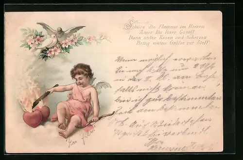 AK Amor entflammt die Herzen der Liebe