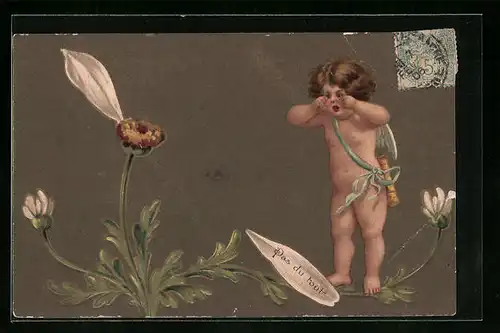 AK Trauriger Amor und Blumenorakel