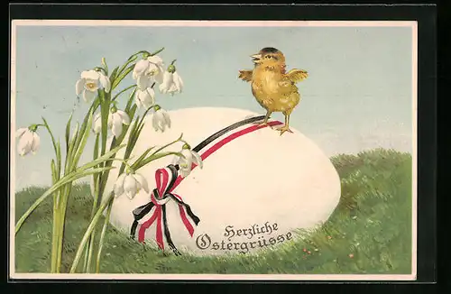 AK Fröhliches Osterküken auf Osterei